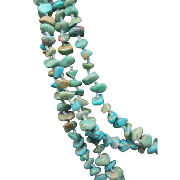 SK925 Turquoise Chip Necklace 80" Flapper Style Chunks Hand Knotted Thailand - Picture 4 of 15